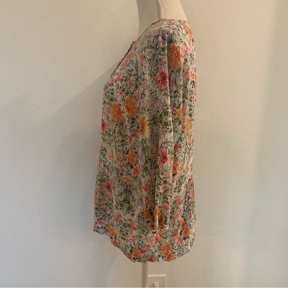 EUC J. Jill Popover Floral Print Peplum Peasant Rayon Blouse Tunic Size M - Picture 7 of 12